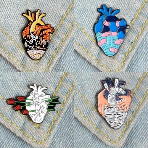 Love Heart Collection Enamel Pin Starry Night Wave Universe Broken Hug Rose Brooch Bag Badges Cartoon Accessories Jewelry Gift