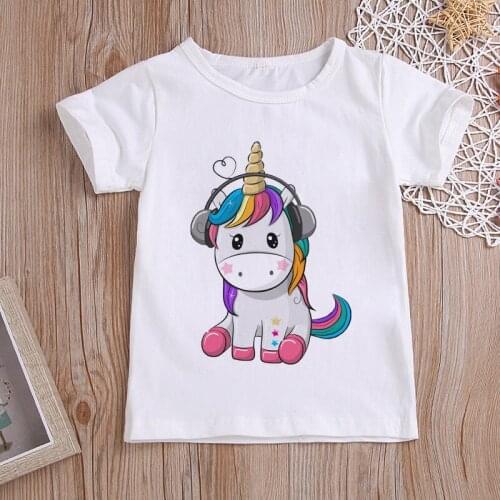T-Shirt For Boys Girls Cute Unicorn Cartoon Print Kids Clothes Summer Tops Fashion Boys T Shirt High Quality Pink White Tops