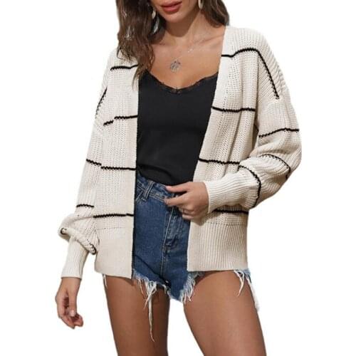 Knitted Striped Cardigan for Women Spring Autumn Long Sleeve Open Stitch Female Sweater 2020 New Arrival