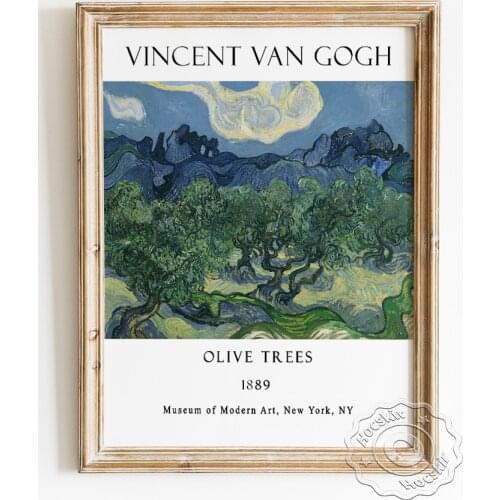 Vincent Van Gogh Exhibition Museum Poster, Olive Trees Scenery Canvas Painting, Post Impressionism Landscape Wall Decor Prints