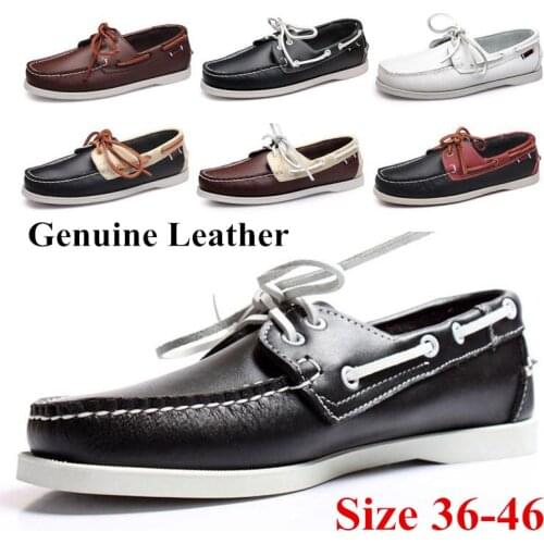 Men Women Genuine Leather Docksides Classic Boat Shoes,Plus Big Size 36-46 Brand Flats Loafers 2019A043