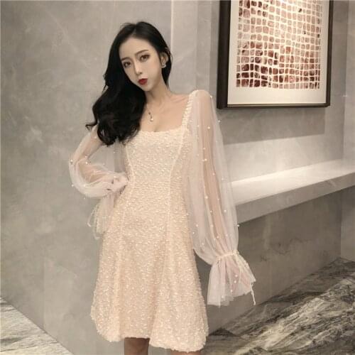 Korean Temperament Womens Clothing Mesh Patchwork Party Dresses Sexy Woman Perspective Short Dress Vestidos Femininos New