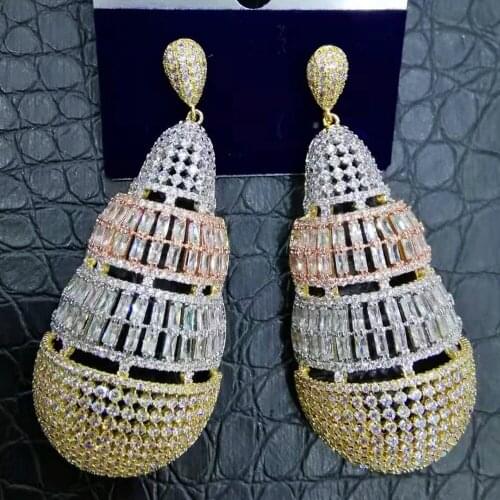 LARRAURI Hot Fashion Statement Bridal Jewelry Wedding Earrings Trendy Zircon CZ Geometric Earrings For Women Accessories