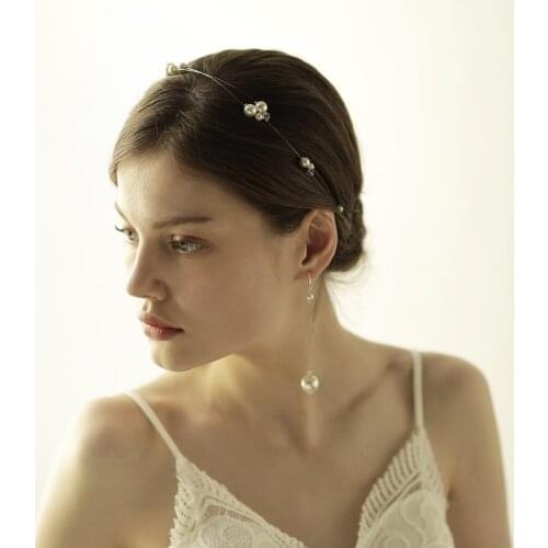 Romantic Sweetheart Bridal Headdress Set Pearls Headband Earrings for Wedding Perform Studio Photo Daily Life O818