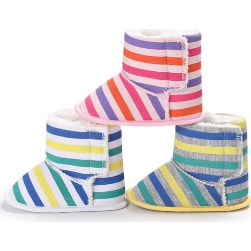 Newborn Baby Infant Toddler Girl Boots Crib Shoes Rainbow Stripe Prewalkers Snow Winter Warm Princess Baby Shoes