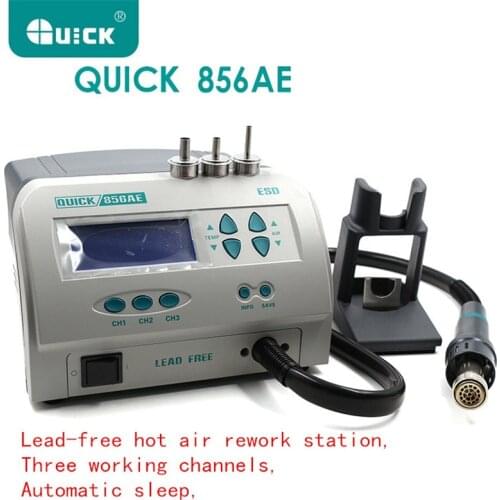 Original QUICK 856AE Hot Air Gun, Lead-free Hot Air Rework Station, Smart Soldering Station, Three Working Channels