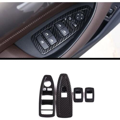 4pcs Carbon Fiber Style ABS Plastic Window Lift Switch Frame Trim For BMW X1 F48 2016-2018 ABS Chrome Accessories For BMW X2 F47