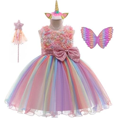 2021 New Big Bowknot Princess Dress Girls Summer Gauze Clothing Childrens Day Stage Costumes for Halloween Birthday Party