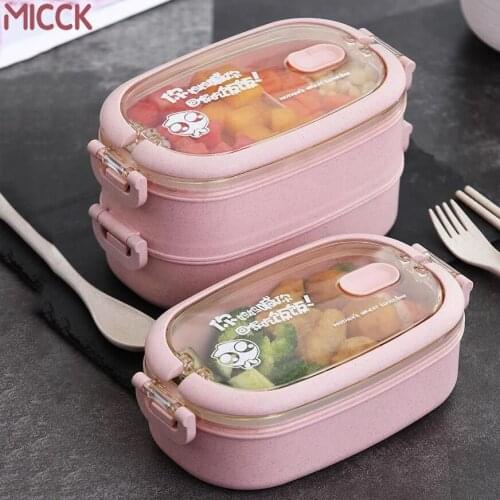 MICCK Portable Lunch Box 2020 Student Cute Cartoon Double layer Lunch Box Microwave Oven Separated Type Heatable Food Container
