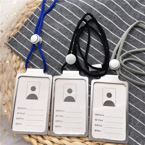 Simple Aluminum Alloy ID Card Badge Holders with Safety Lanyard and Adjustable Buckle Business Card Holder Office Supplies