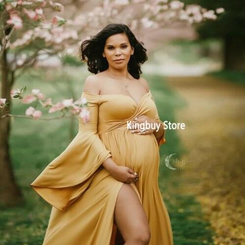 Sexy shouldless ruffle cotton maternity dresses for photo shoot maxi maternity gown long pregnancy dress for photo shooting