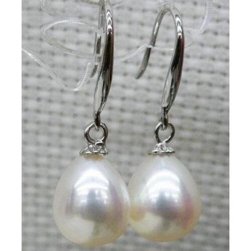 Free shipping HOT AAA+++ 9-12mm WHITE SOUTH SEA DROP PEARL DANGLE EARRING 925silver