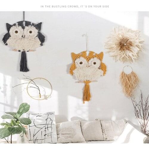 Creative Home Decor Owl Tapestry Handmade Cotton Linen Ornaments Wall Hanging For Show Window Living Room Simple Tapestries