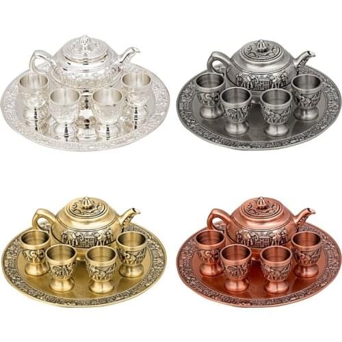 Elephant Wine Set of 6 European Metal Vintage Wine Decanter Set With Cups And Serving Bar Barware Gifts