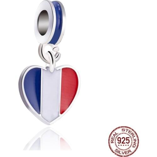 Hight Quality 925 Sterling Silver French Flag Dangle Charm Pendant Fit Original Pandora Women Bracelet DIY Jewelry Accessories