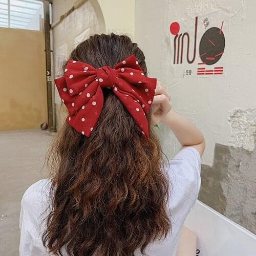 Red Wave Point Satin Ribbon Big Bow Hairpins For Women Girls High Quatity Hair Clips Lady Three Layers Hairgrip Hair Accessories