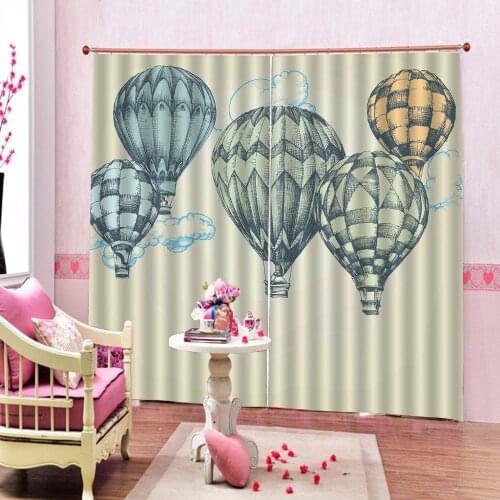 Geometric Pattern Hot Air Balloon Window Curtains in Journey Fun Adventure Hobby Theme Living Room Bedroom Drapes Decor
