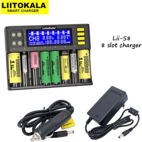 2021 LiitoKala Lii-S8 Battery Charger Li-ion 3.7V NiMH 1.2V Li-FePO4 3.2V IMR 3.8V Charger for 18650 26650 21700 26700 AA AAA