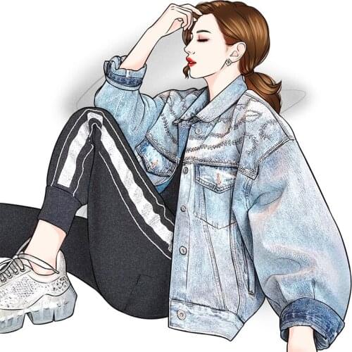 Fashion three-dimensional diamond beading Denim jackets female great quality single breasted denim outwear tops wq1559 dropship