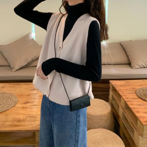Woman Jacket Vest Womens Knitted Vest Loose V-neck Buttons Sweater Short Wool Cardigan Vest Coat Chaleco Mujer