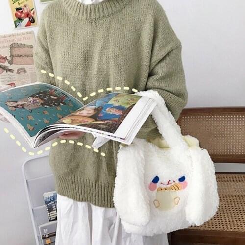 Womens Lamb Like Fabric Handbag Winter Warm Fashion Cute Bear Cartoon Mini Shoulder Bag Casual Tote Bag