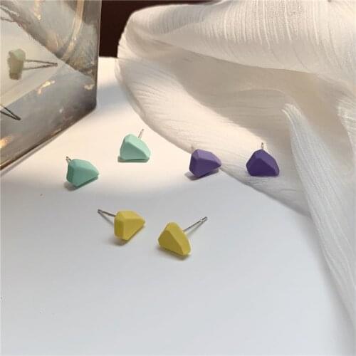 AOMU 2020 S925 Colorful Geometric Small Circle Three-dimensional Triangle Earring Sweet Color Pea Stud Earring for Women Jewelry