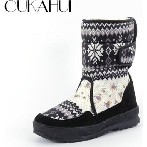 OUKAHUI 2019 Fashion Outdoor Little Bee Calf Warm Snow Boots Women Winter Female Shoes High Top Non-slip Rubber Boots With Fur