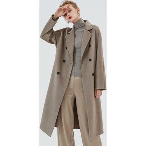 2020 Cashmere Coat Women Double Breasted High Street Turn-down Collar Long Female Autumn Winter Outwear Wool Coats