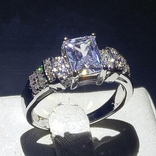 Size 6-10 Brand New Fashion Jewelry 10KT White Gold Filled Princess Cut Clear 5A Zirconia CZ Square Women Wedding Band Ring Gift