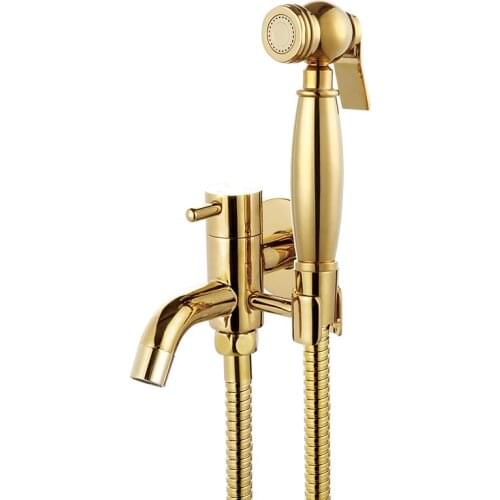 Gold Luxury Bathroom Bidet Faucet Set Brass Wall Mounted Nozzle Toilet Hihg Pressure Gun