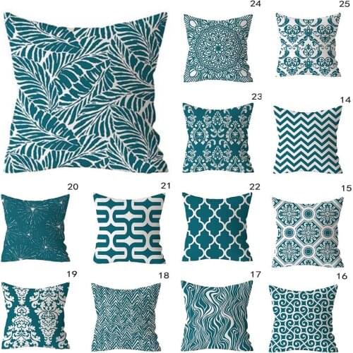 Printed Blue Green Pillow Cover 1PC Polyester European Style Fashion Cushion Cover Soft Modern Simple Waist Throw Pillowcase