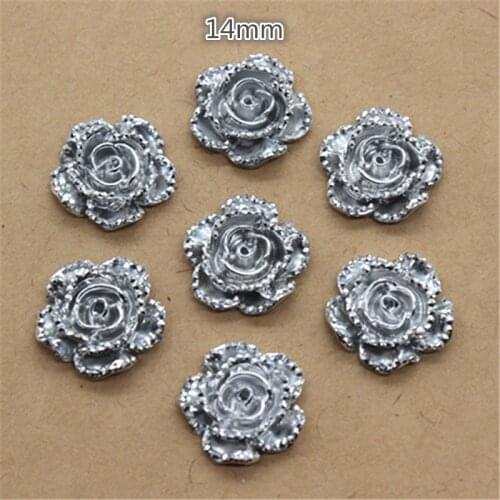 100PCS 14mm Silver Resin Rose Flower Flatback Cabochon DIY Phone/Wedding Decoration Craft