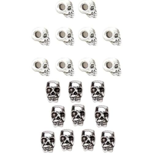 20pcs Mini Antique Silver Color Skull Charm Loose Spacer Beads Jewelry Diy Finding