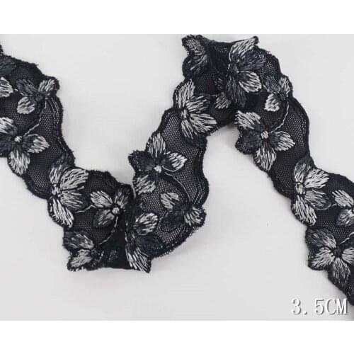 30yards Black Silver Flowers Lace Trim Ribbon Mesh Tulle Lace Fabric DIY Craft Garment Curtain Sewing Accessories