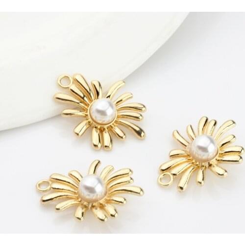 6pcs/lot Zinc Alloy Inlaid Pearl Flowers Pendant Charms For DIY Fashion Drop Earrings Making Jewelry Accessories