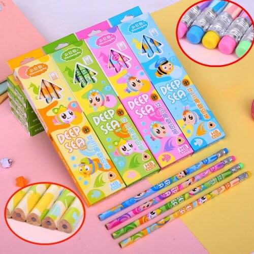 72 Pcs Cute Wooden HB Pencil Korea Cartoon Triangle Pencil with Eraser School Stationery Student Writing Supplies Kids Pencils