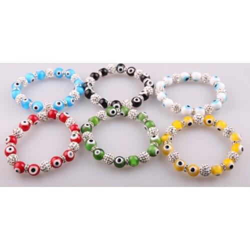 Free shipping 10mm dark bule and white pave ball glass lucky evil eye bracelet,crystal ball bracelet
