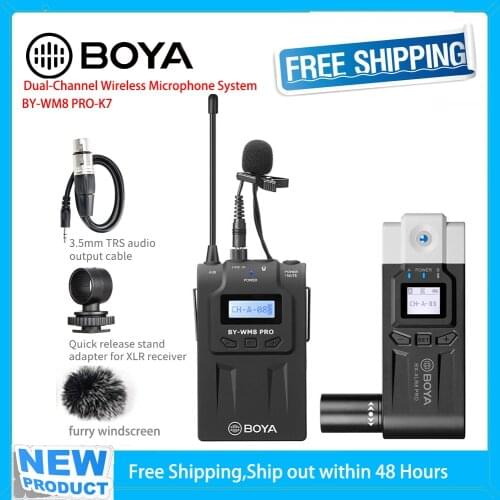 BOYA Wireless Microphone System UHF Dual Channel Studio Mic DSLR Camera For Live Interview Vlog Recording Receiver Transmitter