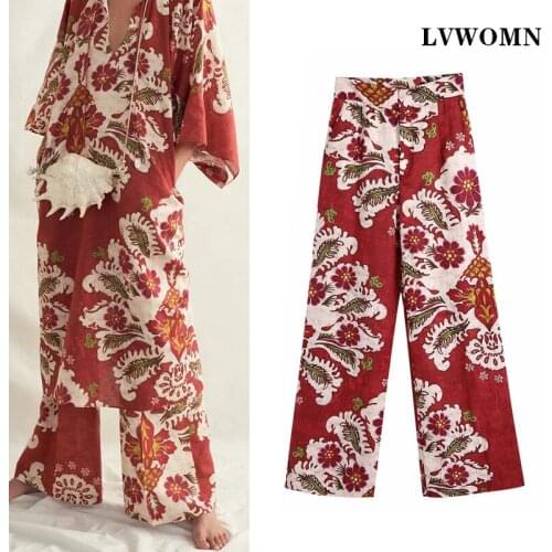 LVWOMN Za 2021 Women Pants Summer Embossed linen Pants Women High Waist Wide Leg Pants Plus Size Women Clothing Woman Trouser