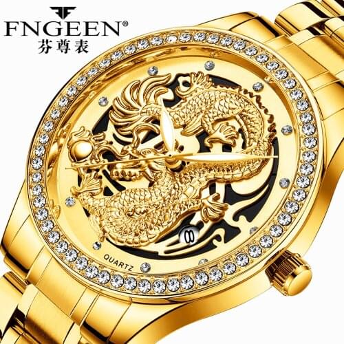 Relogio Masculino Men Watches 2020 Luxury Brand FNGEEN Quartz Clock Skeleton Dragon Design Male Watch Date Luminous Mens Watch