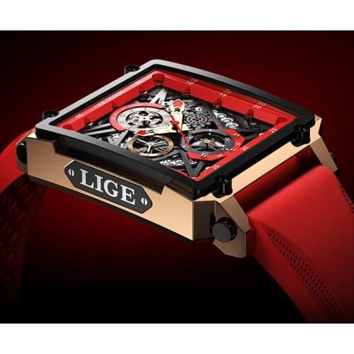 LIGE 2021 New Men Watches Top Brand Luxury Waterproof Quartz Square Watch For Men Date Sport Hollow Clock Male reloj hombre+Box