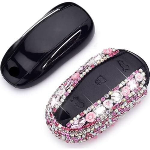 Ceramic Flower Diamond Key Wallet Cover Case Shell For Tesla Model S Model X Key Holder Protect Accessories