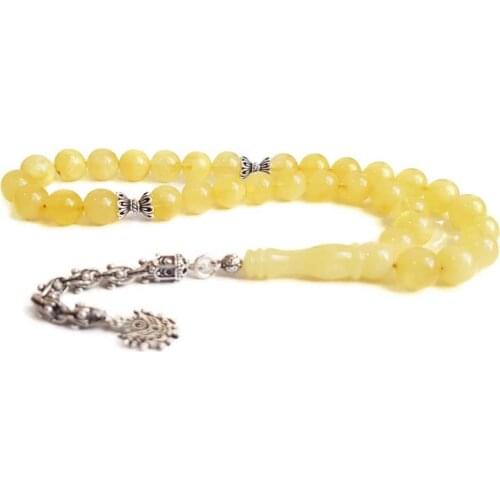 925 Sterling Silver Tassel Rosary with Drop Amber Stone Natural Stone Beads Middle East Prayer Islamic Muslim Tasbih
