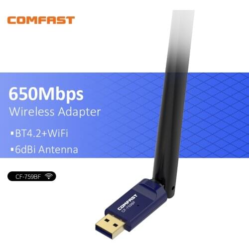 Comfast 650Mbps Dual Band 2.4G&5.8G High Power Wifi Adapter CF-759BF BT 4.2 Free Driver Network Card WiFi Dongle
