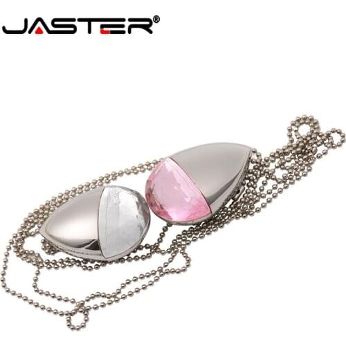 JASTER Crystal Water drop shape USB 2.0 Flash Drive Jewelry Necklace 4GB 8GB 16GB 32GB 64GB Memory Card Stick Pen Drive Gift