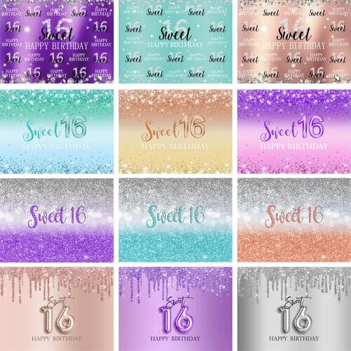Mocsicka Sweet 16 Theme Photography Backdrop Girl Sixteen Happy Birthday Sparkling Cake Table Decoration Party Background Photo