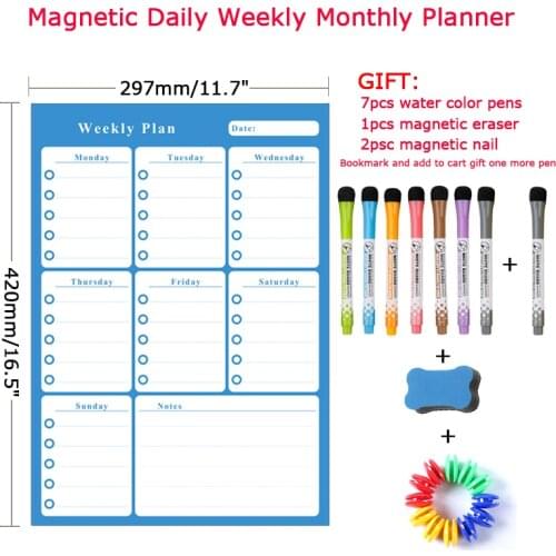 A3 Size Dry Erase Magnetic Weekly Monthly weight Planner Calendar Whiteboard Message fridge memo magnet Bulletin white board