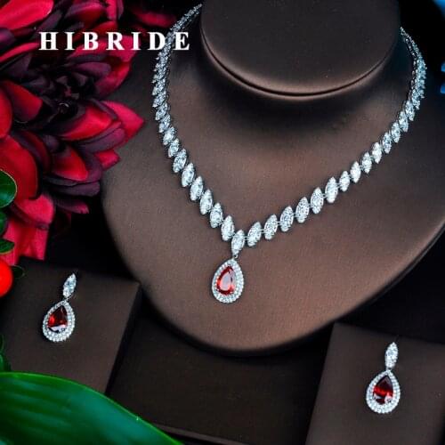 HIBRIDE Classic Bridal Accessories Anniversary Shiny Red Color Big Water Drop Cubic Zircon Dress Accessories Party Gifts N-489