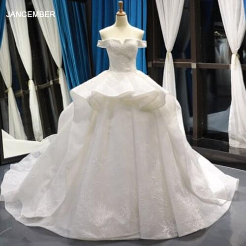 J66755 jancember luxury wedding dresses 2019 with train strapless off shoulder short sleeve white wedding gown vestidos de bodas