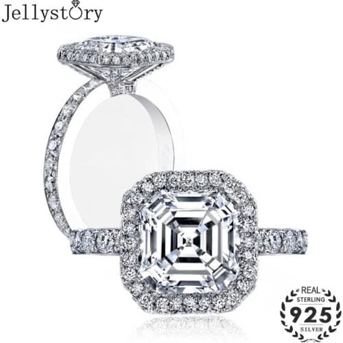 Jellystory charm ring 925 sterling silver jewelry with 3ct 8*8mm square 5A zircon gemstone for women wedding anniversary party